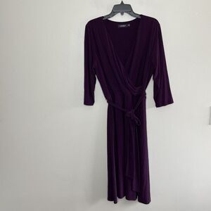 LAUREN Ralph Lauren Plum Faux-Wrap Dress Sz 16W Belt Stretch-Knit Purple